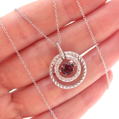 Joseph Schmid Sterling Silver Real Garnet & White Topaz Cable Chain Necklace 18"
