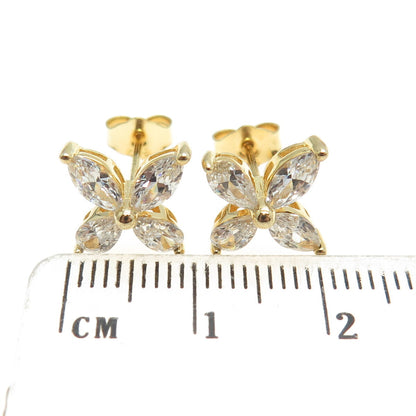 925 Sterling Silver Gold Plated Marquise-Cut C Z Floral Earrings
