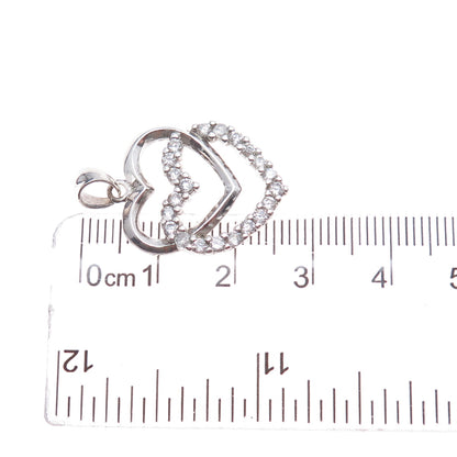 925 Sterling Silver Round-Cut C Z Double Heart Charm Pendant