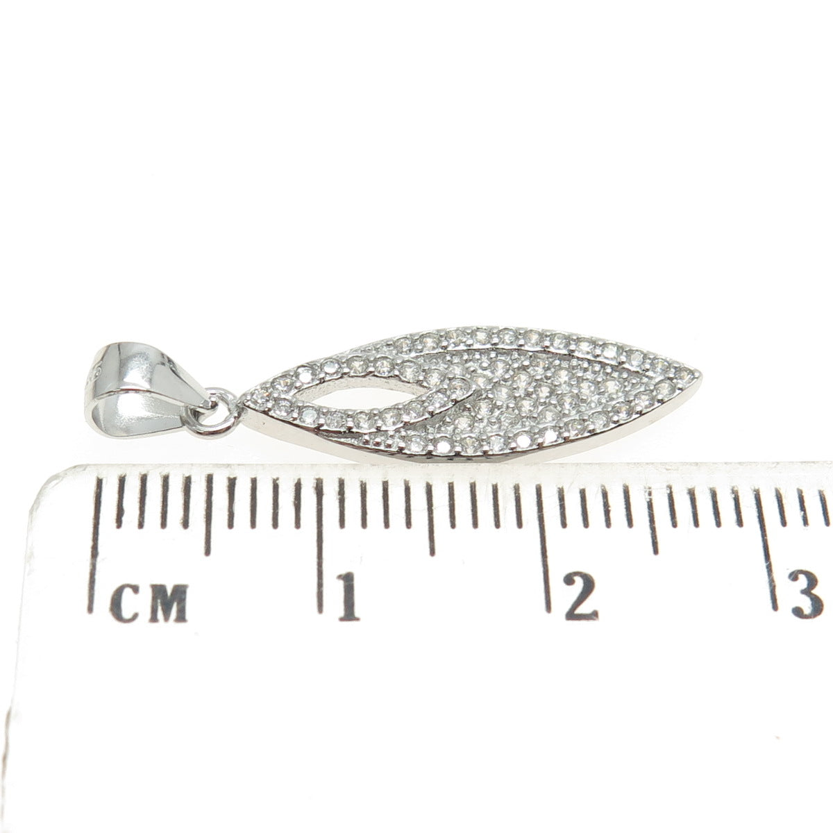 925 Sterling Silver Pave C Z Marquise Shape Pendant