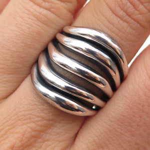 925 Sterling Silver Vintage Modernist Multi-Row Oxidized Ring Size 8.25