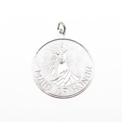 925 Sterling Silver Vintage Engraved Maid of Honor Charm Pendant
