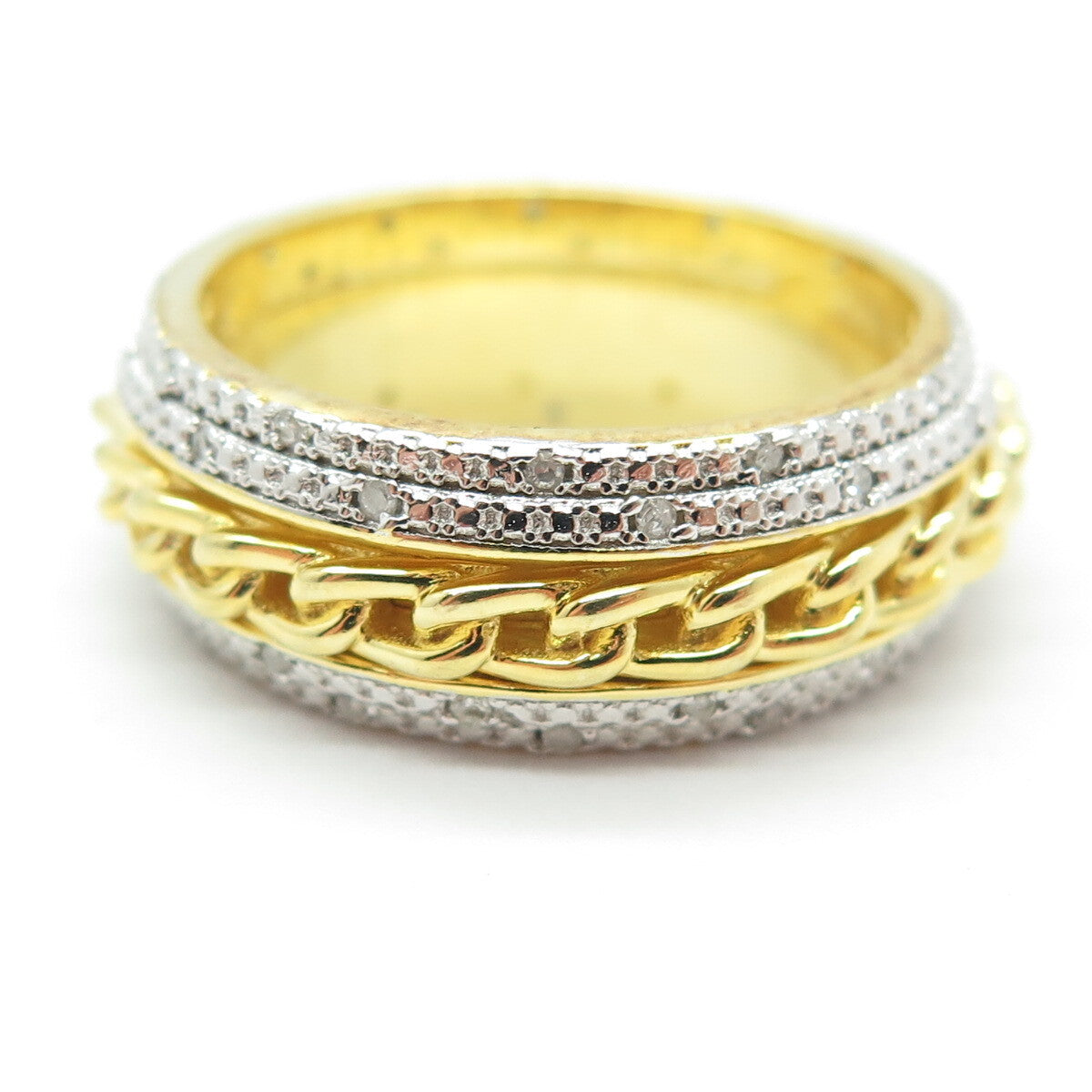 DBJ DEE BERKLE 925 Sterling Silver Gold Plated Real Diamond Chain Ring Size 10.5