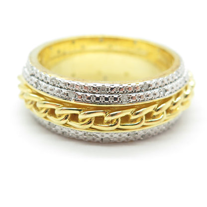 DBJ DEE BERKLE 925 Sterling Silver Gold Plated Real Diamond Chain Ring Size 10.5
