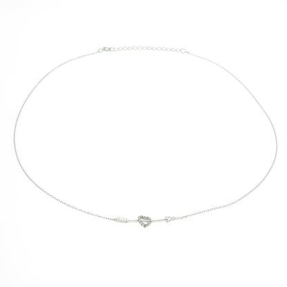 925 Sterling Silver C Z Arrow in Heart Rolo Chain Necklace 16"