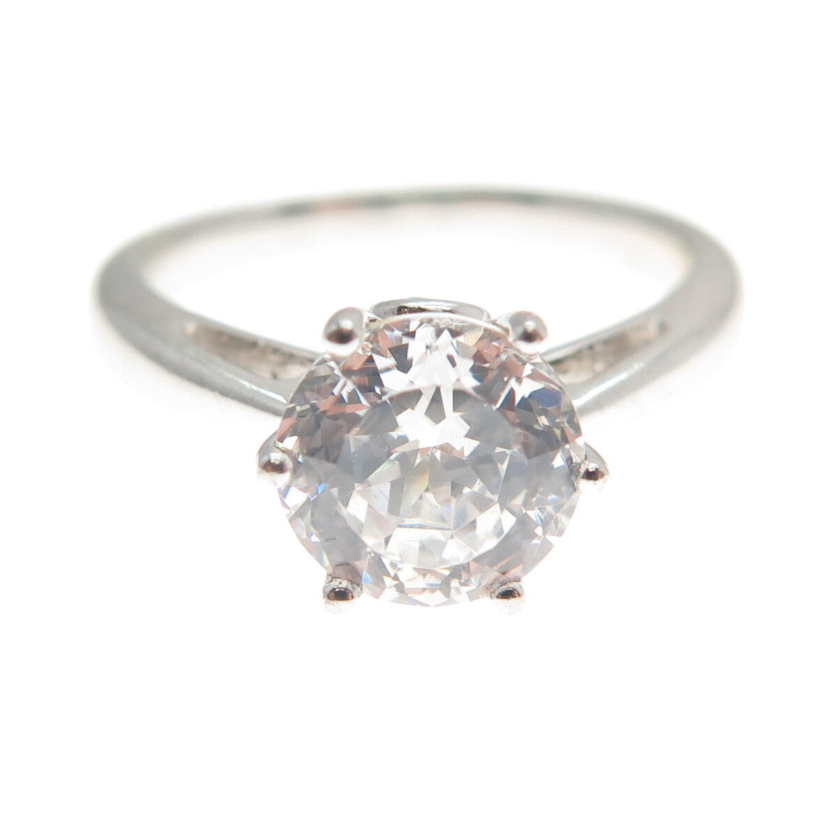 925 Sterling Silver Round-Cut Shaped C Z Engagement Ring Size 8.25