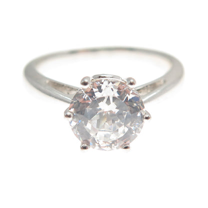 925 Sterling Silver Round-Cut Shaped C Z Engagement Ring Size 8.25