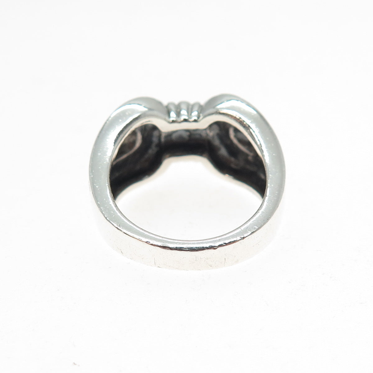 925 Sterling Silver Vintage Modernist Dotted Oxidized Ring Size 7