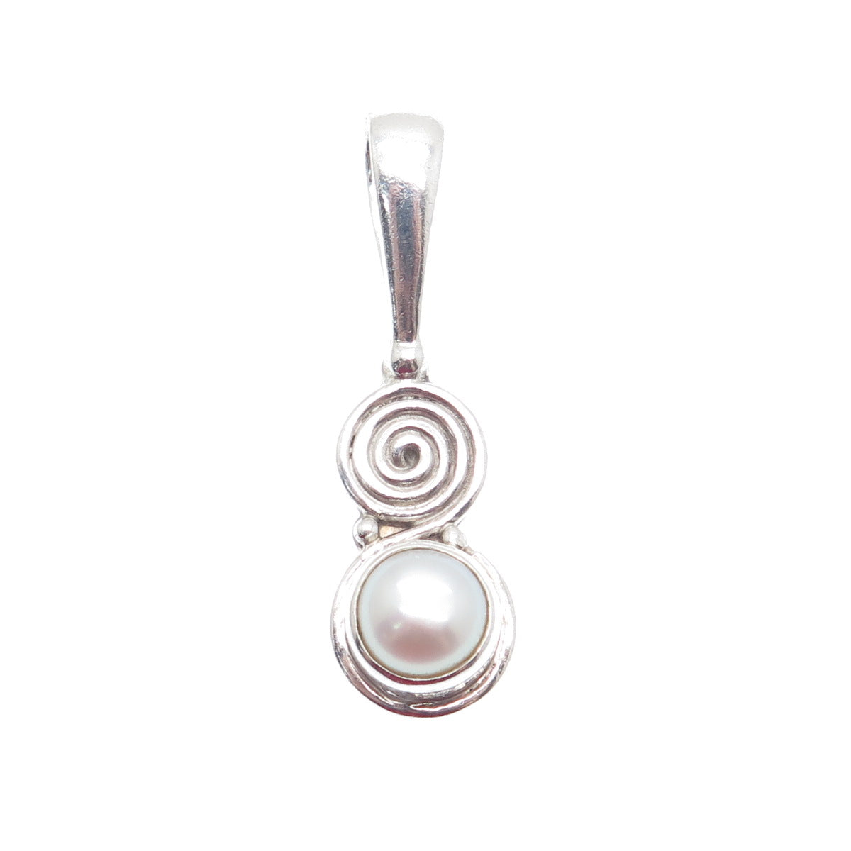 SAJEN 925 Sterling Silver Vintage Real Pearl Spiral Drop Pendant