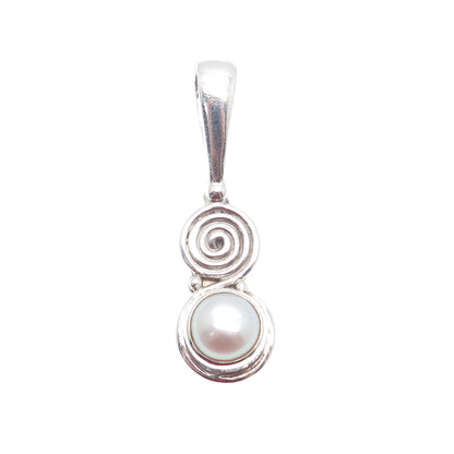 SAJEN 925 Sterling Silver Vintage Real Pearl Spiral Drop Pendant