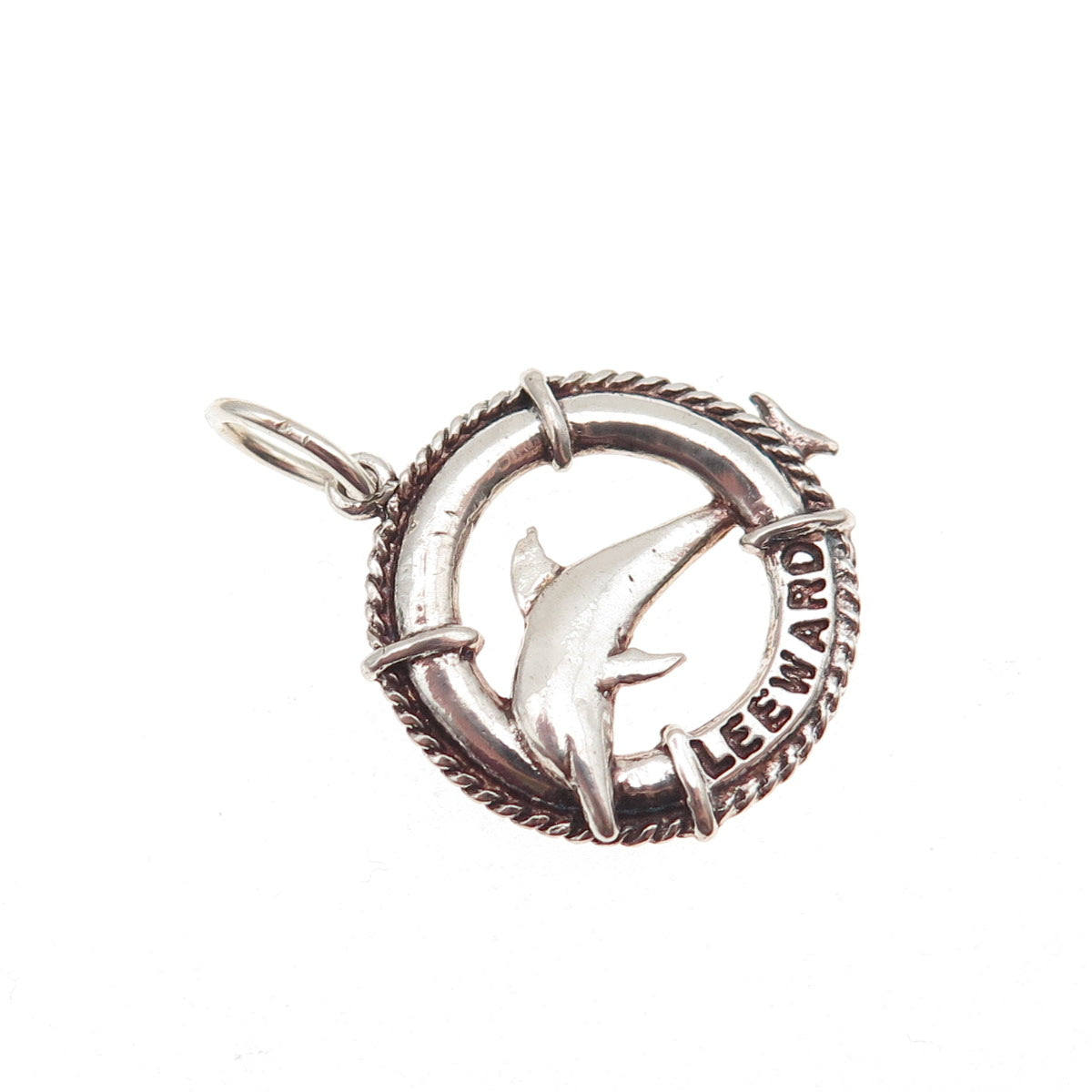 925 Sterling Silver Vintage Leeward Dolphin Oxidized Mini Charm Pendant