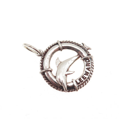 925 Sterling Silver Vintage Leeward Dolphin Oxidized Mini Charm Pendant