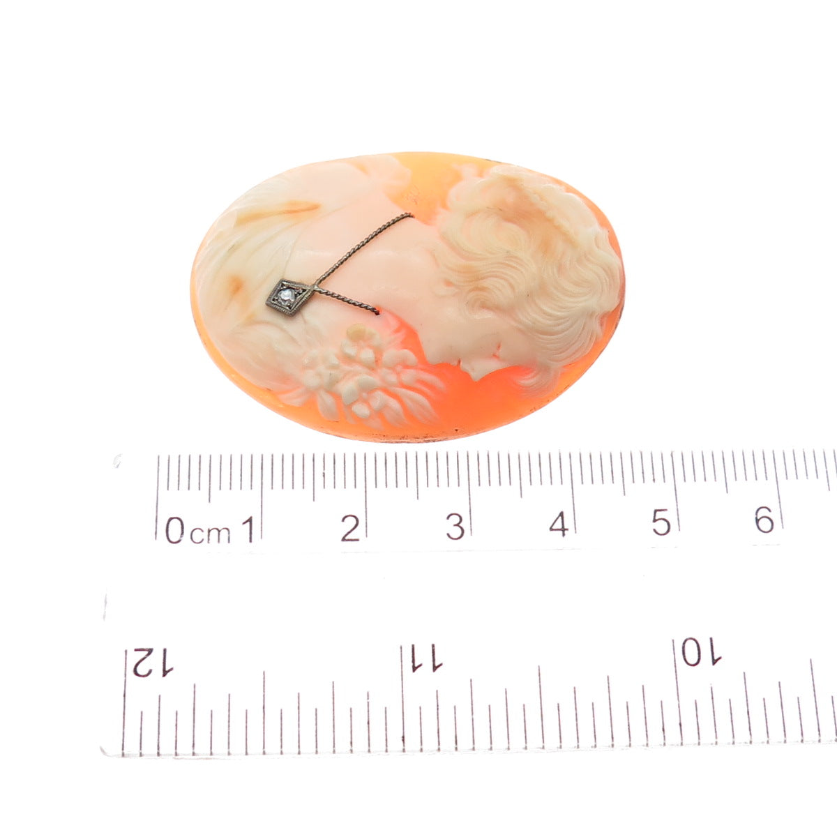 800 Silver Antique Real Round-Cut Diamond & MOP Victorian Lady Cameo