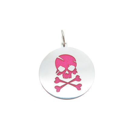 925 Sterling Silver Pink Enamel Skull & Crossed Bones Minimalist Charm Pendant