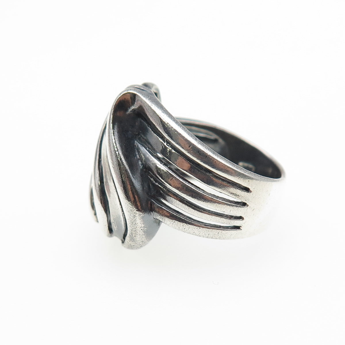 925 Sterling Silver Vintage Modernist Wavy Oxidized Ring Size 8.75