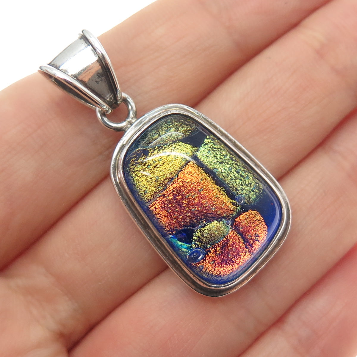 925 Sterling Silver Vintage Dichroic Glass Modernist Charm Pendant