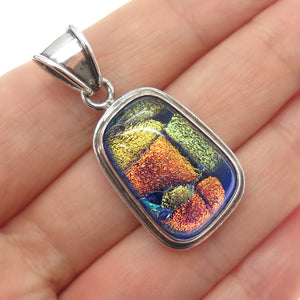925 Sterling Silver Vintage Dichroic Glass Modernist Charm Pendant
