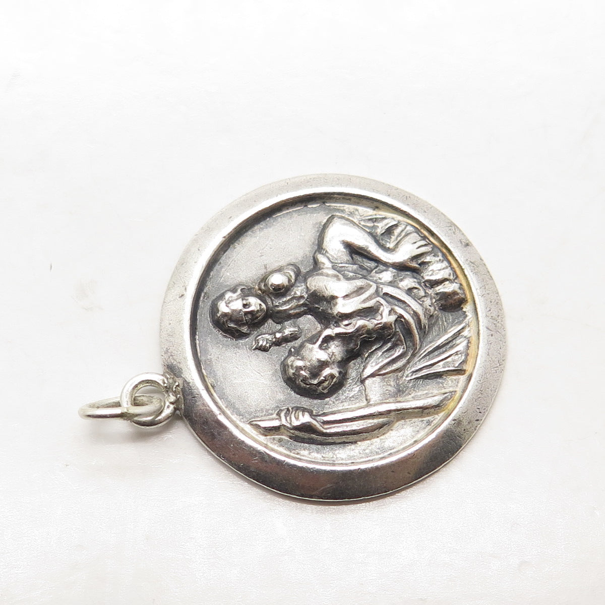 925 Sterling Silver Vintage Mexico St. Christopher Religious Round Pendant