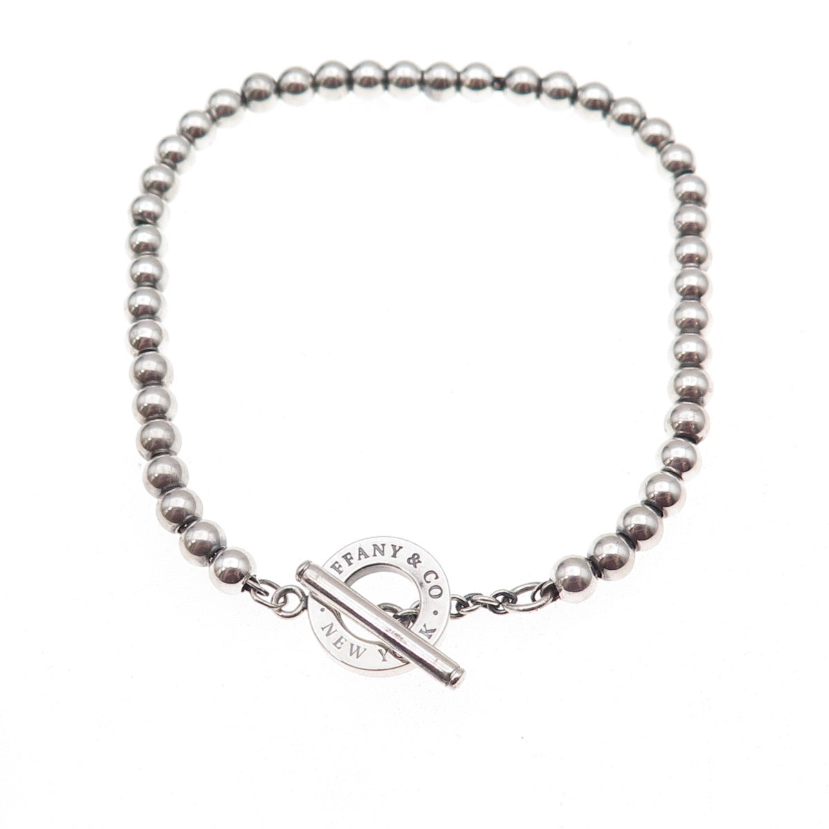 Tiffany & Co. 925 Sterling Silver Vintage New York Beaded Link Bracelet 6.75"