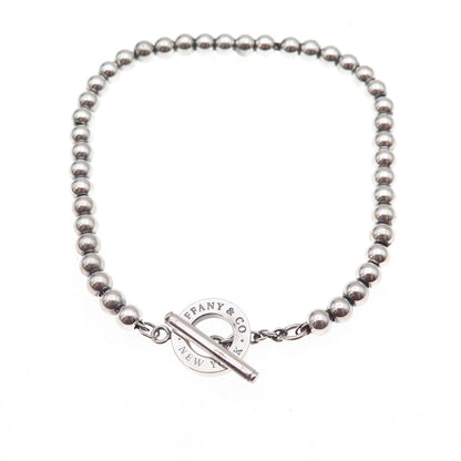 Tiffany & Co. 925 Sterling Silver Vintage New York Beaded Link Bracelet 6.75"