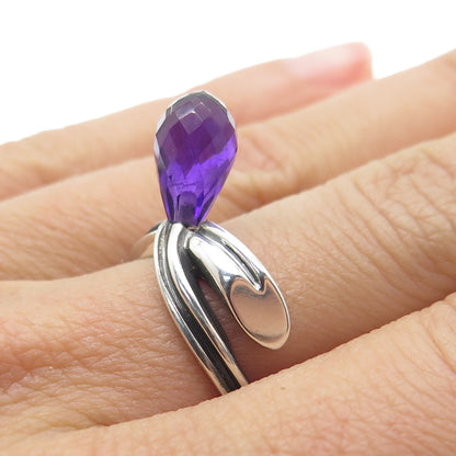 925 Sterling Silver Real Checkered Amethyst Gemstone Modernist Ring Size 6.75