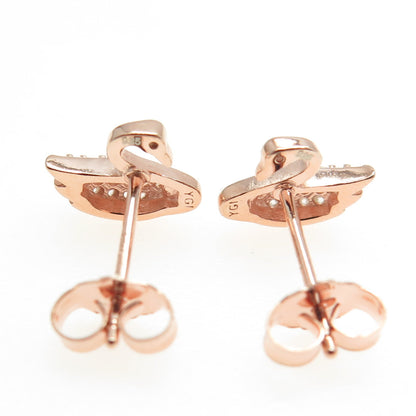 925 Sterling Silver Rose Gold Plated Pave C Z Swan Stud Earrings