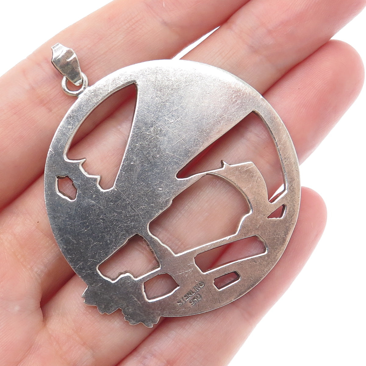 950 Silver Antique Japan Mount Fuji Old Town Pendant