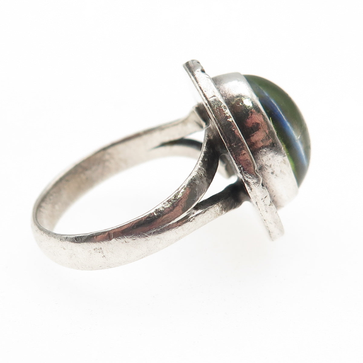 925 Sterling Silver Vintage Mexico Dichroic Glass Oxidized Ring Size 8.5