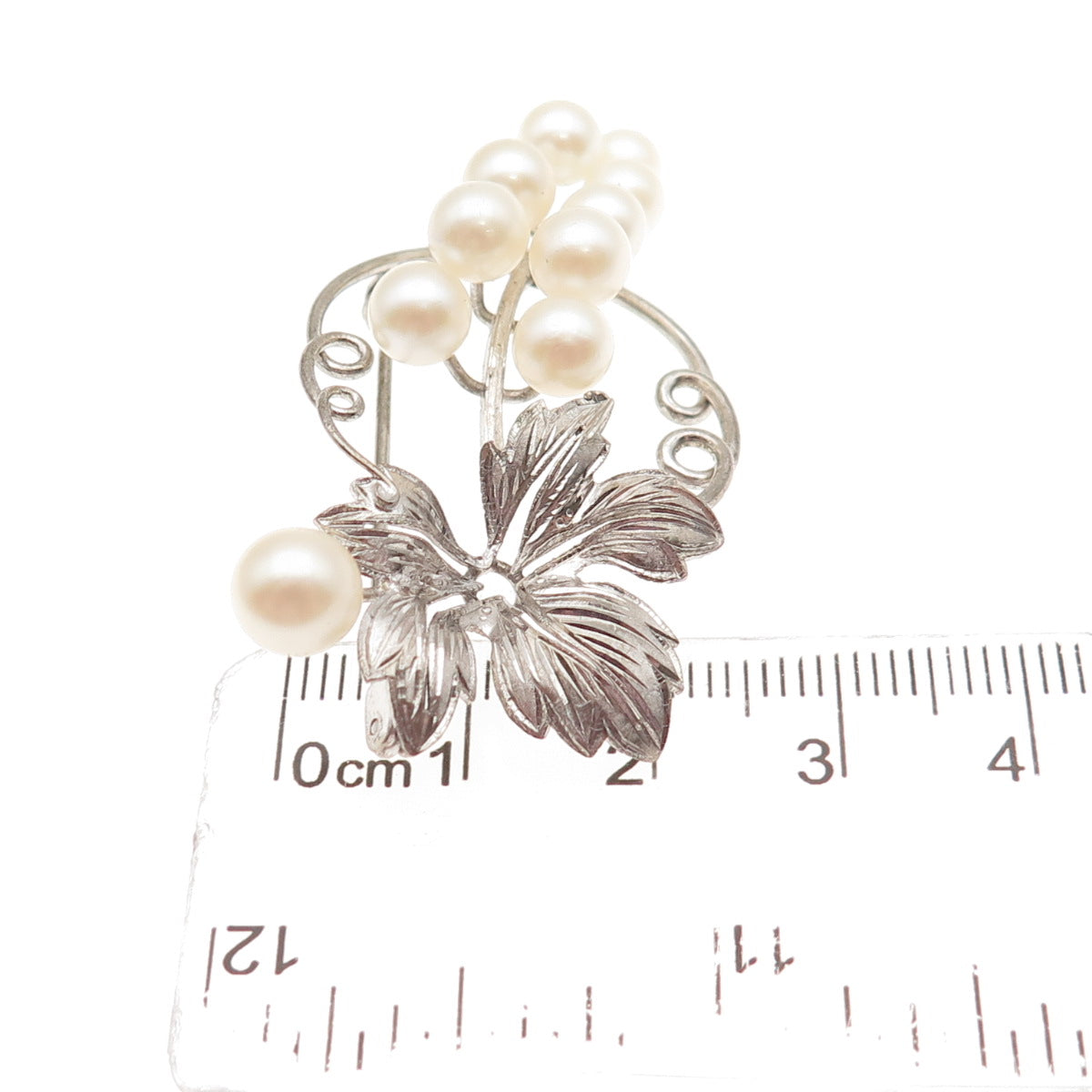 925 Sterling Silver Antique Art Deco Real Akoya Pearl Floral Pin Brooch