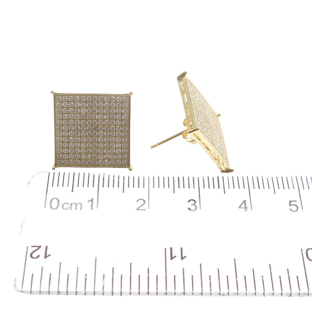 925 Sterling Silver Gold Plated Round-Cut C Z Princess Square Stud Earrings