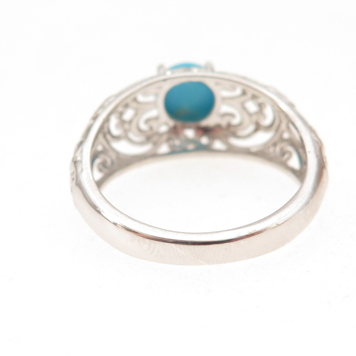 Chuck Clemency 925 Sterling Silver Real Turquoise Floral Scroll Ring Size 9