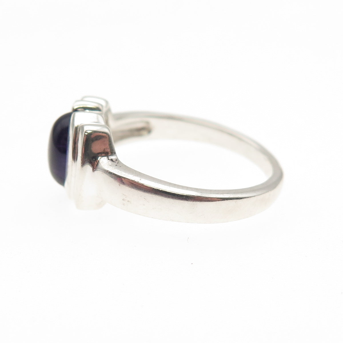 925 Sterling Silver Real Cabochon Amethyst Modernist Ring Size 7