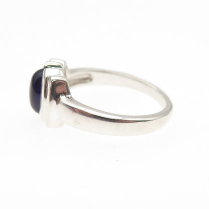 925 Sterling Silver Real Cabochon Amethyst Modernist Ring Size 7
