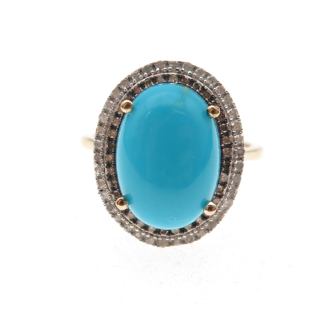 D'Joy 925 Sterling Gold Plated White & Smoky Diamond Turquoise Ring Size 8.25