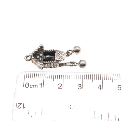 JewelArt 925 Sterling Silver Vintage Cuckoo Clock Oxidized 3D Charm Pendant