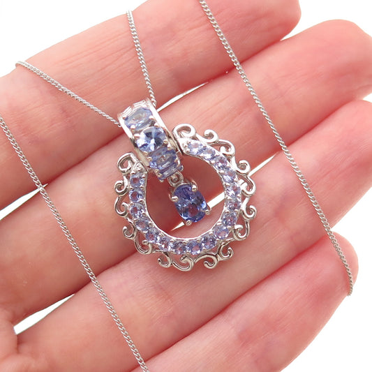Chuck Clemency 925 Sterling Silver Real Tanzanite Cuban Chain Necklace 20"