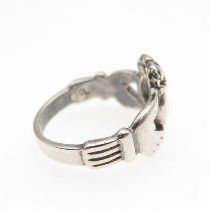 PSCL Peter Stone 925 Sterling Silver Vintage Irish Claddagh Oxidized Ring Size 4