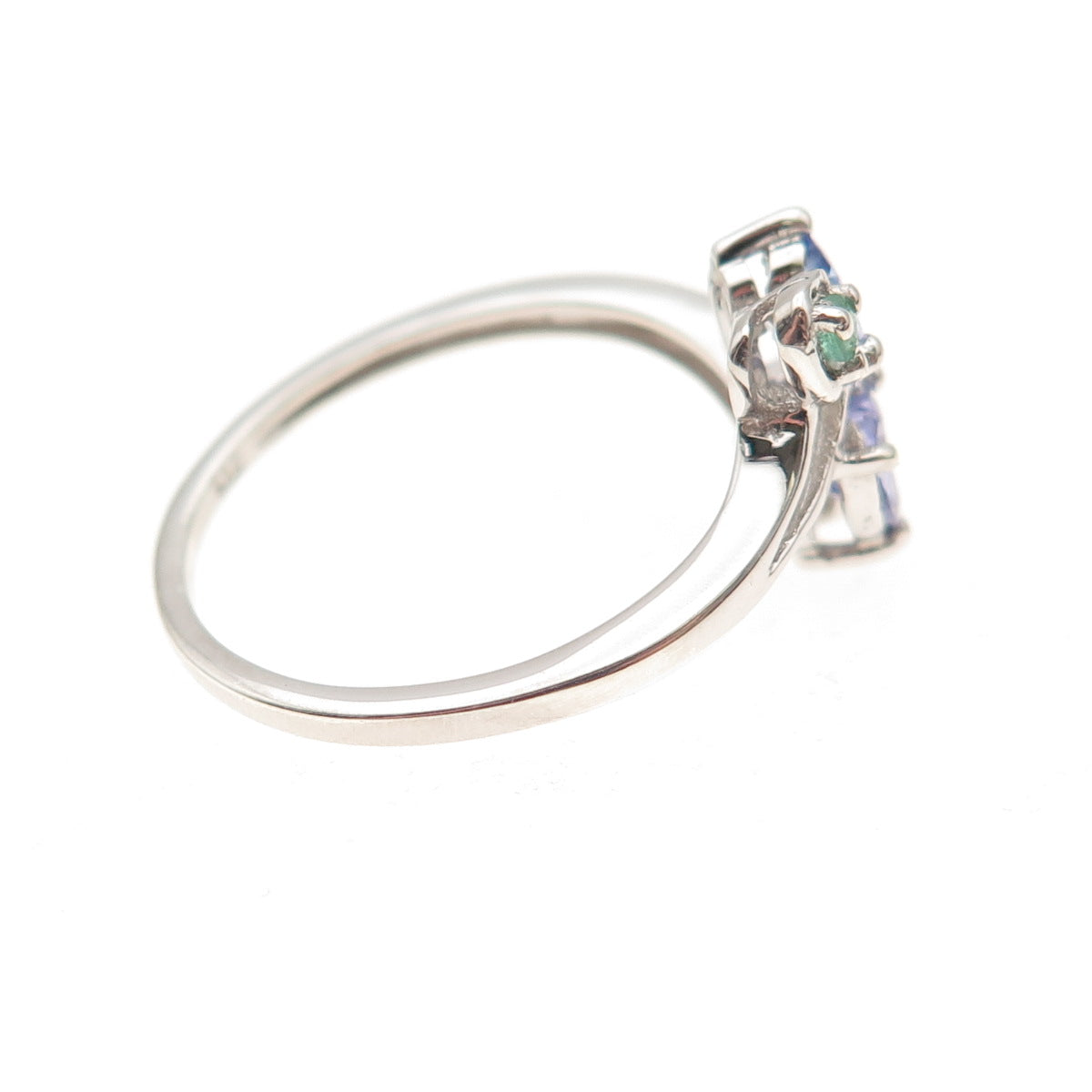 Chuck Clemency 925 Sterling Silver Real Tanzanite & Emerald Heart Ring Size 8