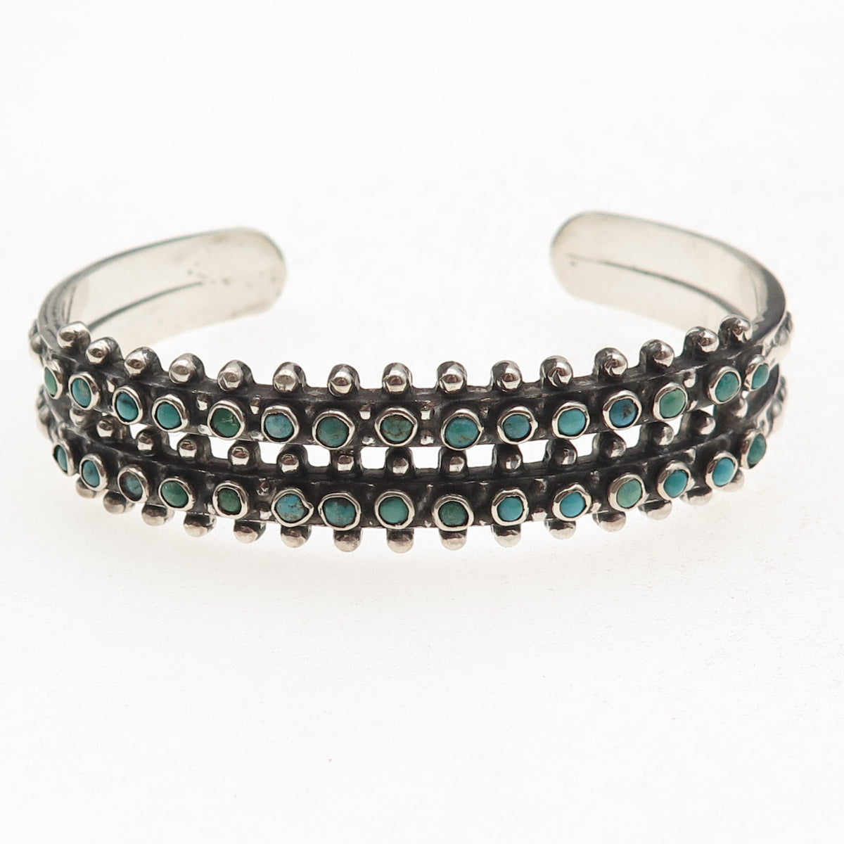 Old Pawn 925 Sterling Silver Vintage Turquoise Snake Eye Adjustable Bracelet 6"
