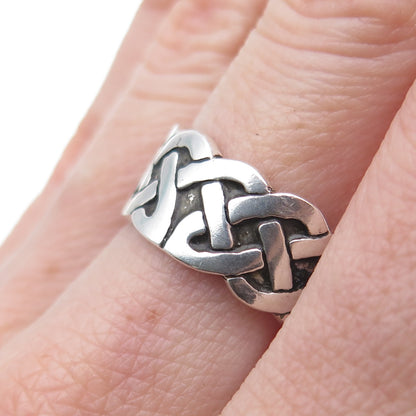 925 Sterling Silver Vintage Celtic Knot Oxidized Band Ring Size 8.25