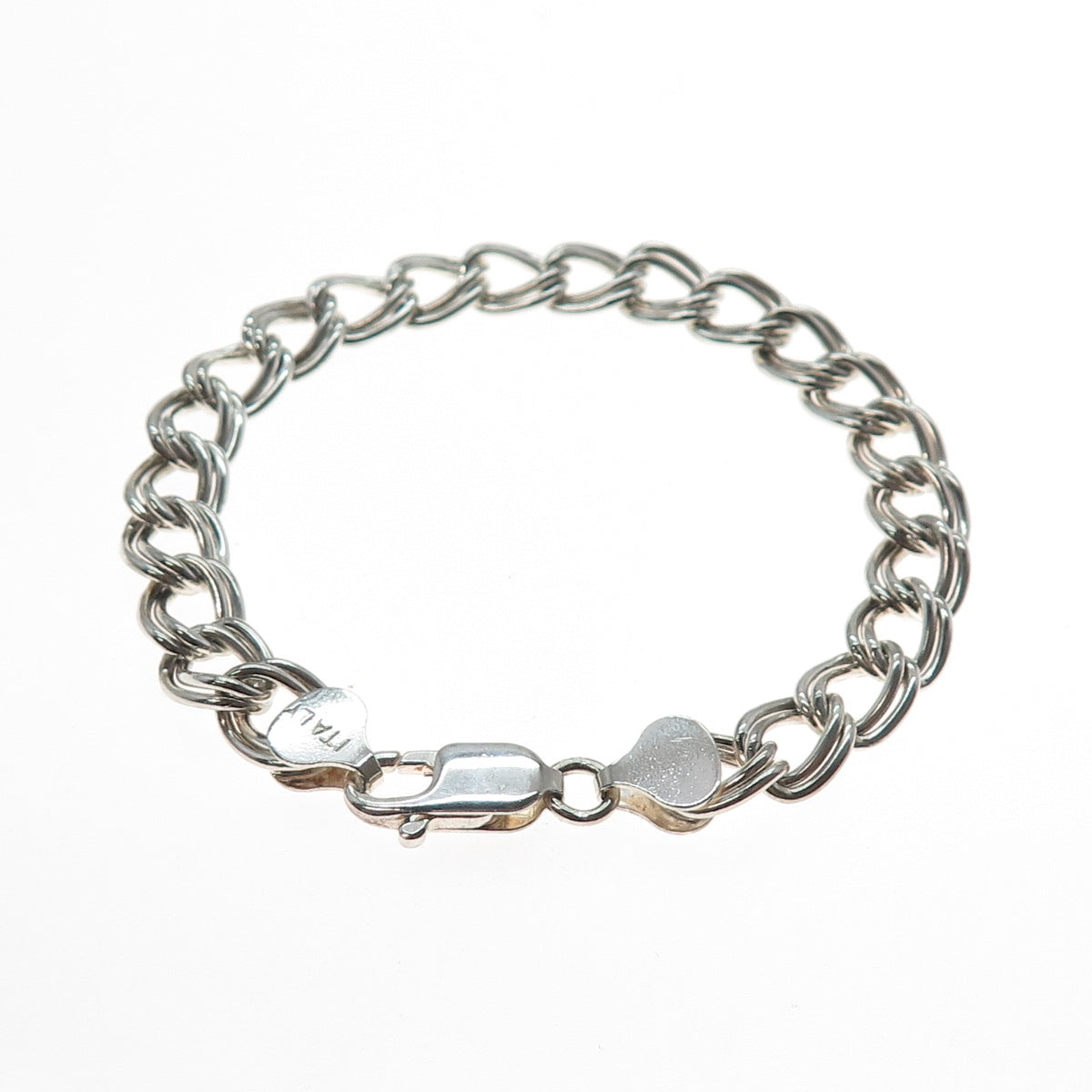 925 Sterling Silver Vintage Italy Double Curb Link Bracelet 7"