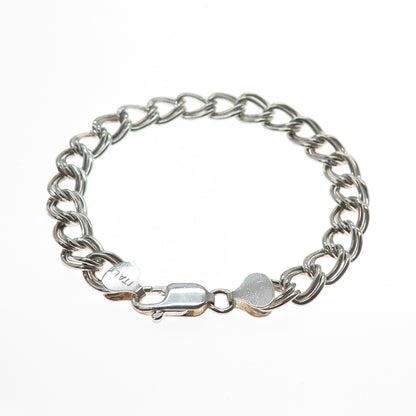 925 Sterling Silver Vintage Italy Double Curb Link Bracelet 7"
