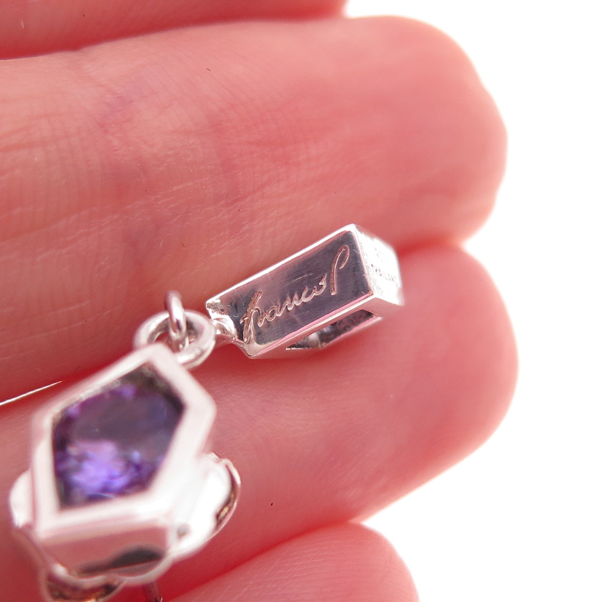 Franco P & Sons Sterling Silver Vintage Real Amethyst & Iolite Dangle Earrings