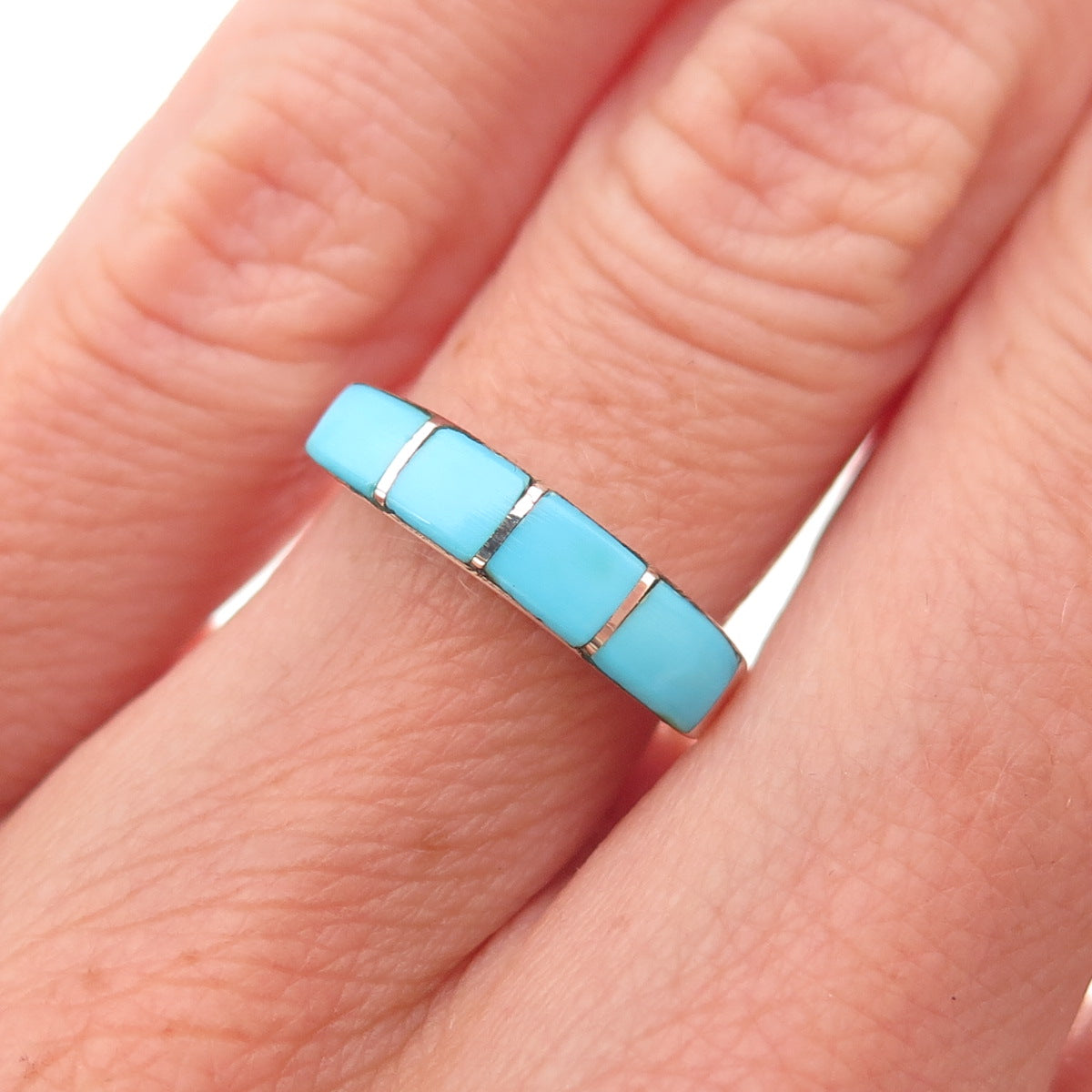 Old Pawn 925 Sterling Silver Vintage Southwestern Turquoise Tribal Ring Size 6