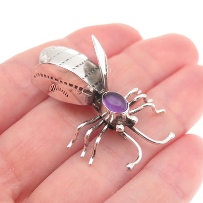 Edison Largo Navajo Old Pawn 925 Sterling Silver Vintage Amethyst Bee Pin Brooch