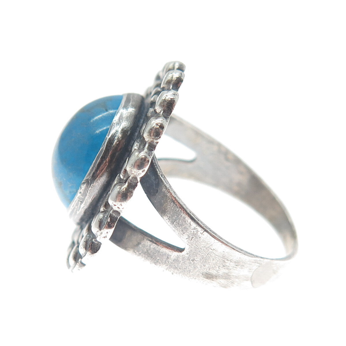 Old Pawn 925 Sterling Silver Vintage Turquoise Beaded Sun Oxidized Ring Size 6.5