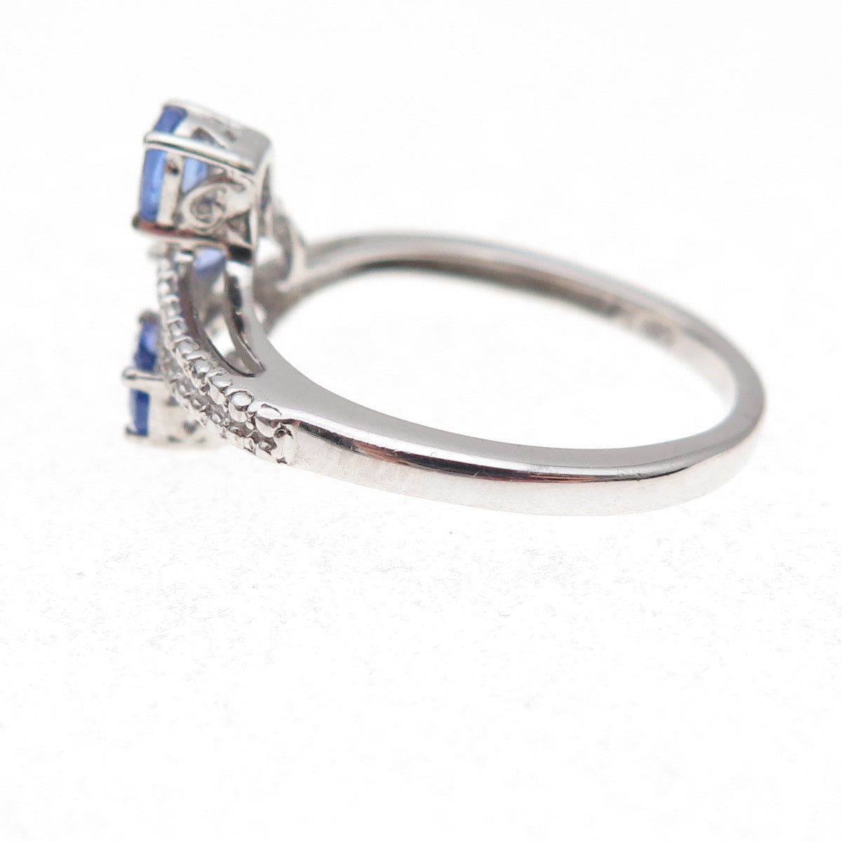 Chuck Clemency 925 Sterling Silver Real Oval-Cut Tanzanite Bypass Ring Size 8.25