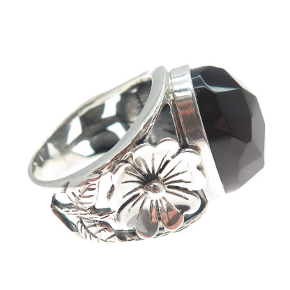 RIDER 950 Silver Vintage Real Black Onyx Flower Blossom Ring Size 9.5