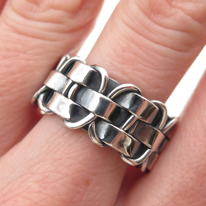 925 Sterling Silver Vintage Modernist Woven Oxidized Band Ring Size 10.5