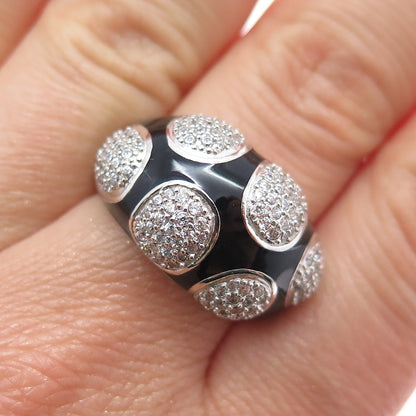 925 Sterling Silver Enamel Round-Cut C Z Modernist Dome Ring Size 8.25